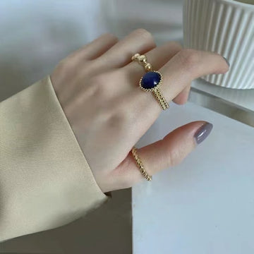 3PCS/lot Retro Round Metal Rings Geometric Twist Open Adjustable Rings Sets for Women Girl Blue Beads Jewelry Gifts 2022 daiiibabyyy